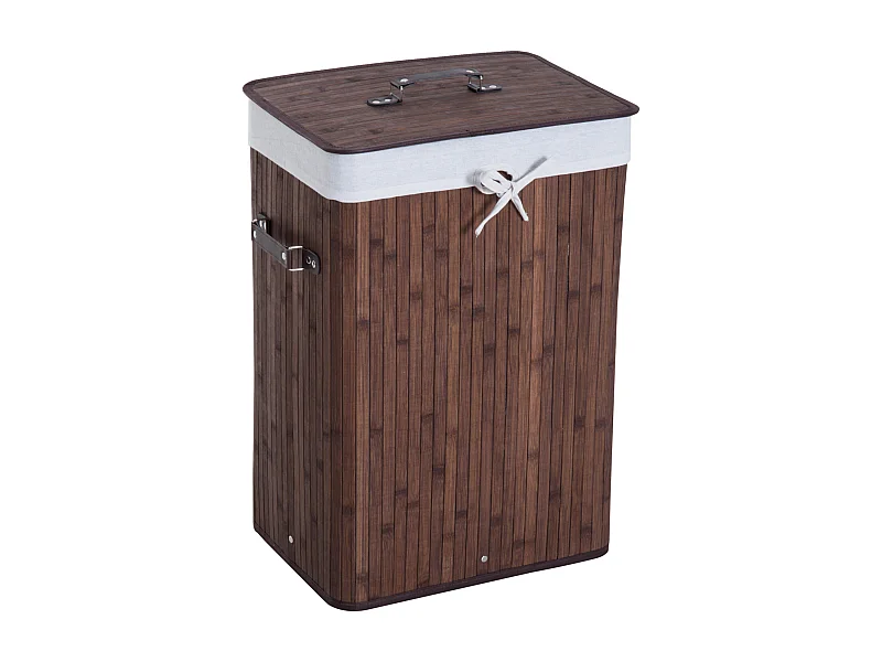 Wasmand met deksel en 72 liter inhoud, bamboe en stof, bruin (40x30x60 cm)