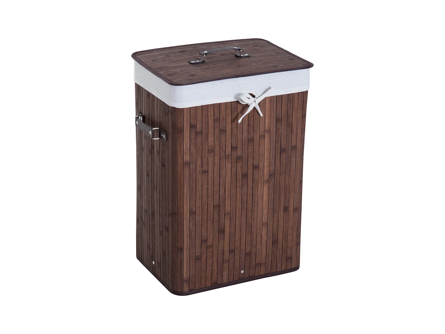 Wasmand met deksel en 72 liter inhoud, bamboe en stof, bruin (40x30x60 cm)