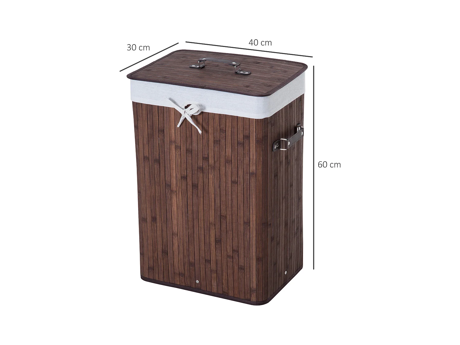 Wasmand met deksel en 72 liter inhoud, bamboe en stof, bruin (40x30x60 cm)
