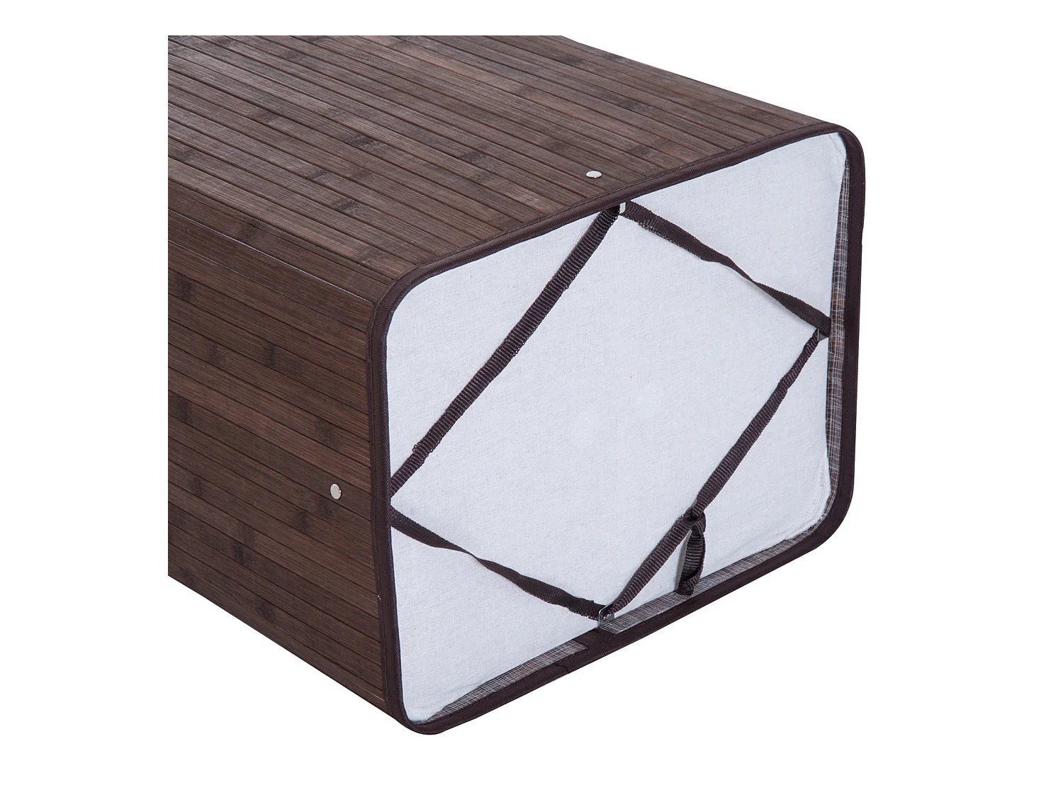 Wasmand met deksel en 72 liter inhoud, bamboe en stof, bruin (40x30x60 cm)