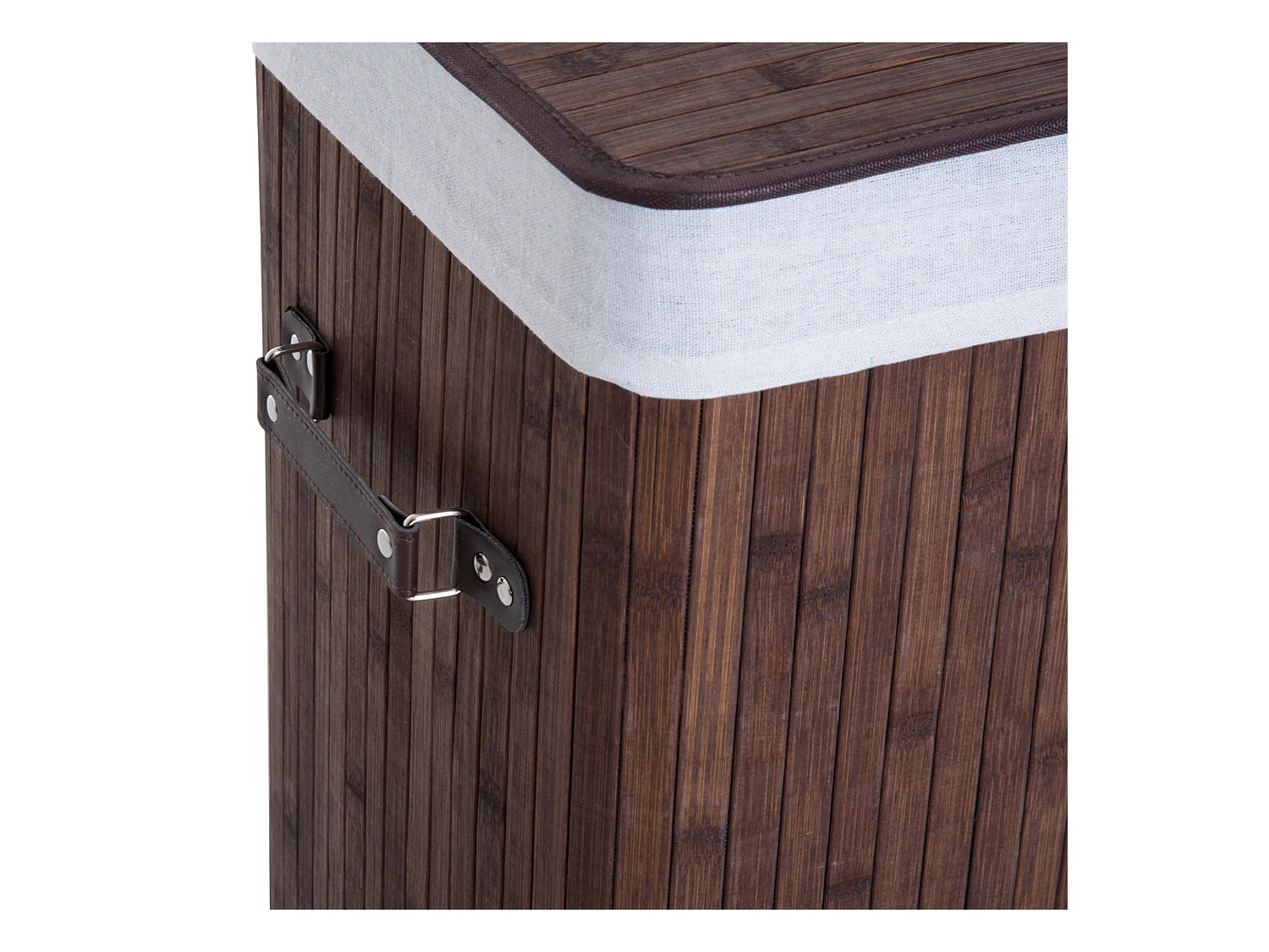 Wasmand met deksel en 72 liter inhoud, bamboe en stof, bruin (40x30x60 cm)