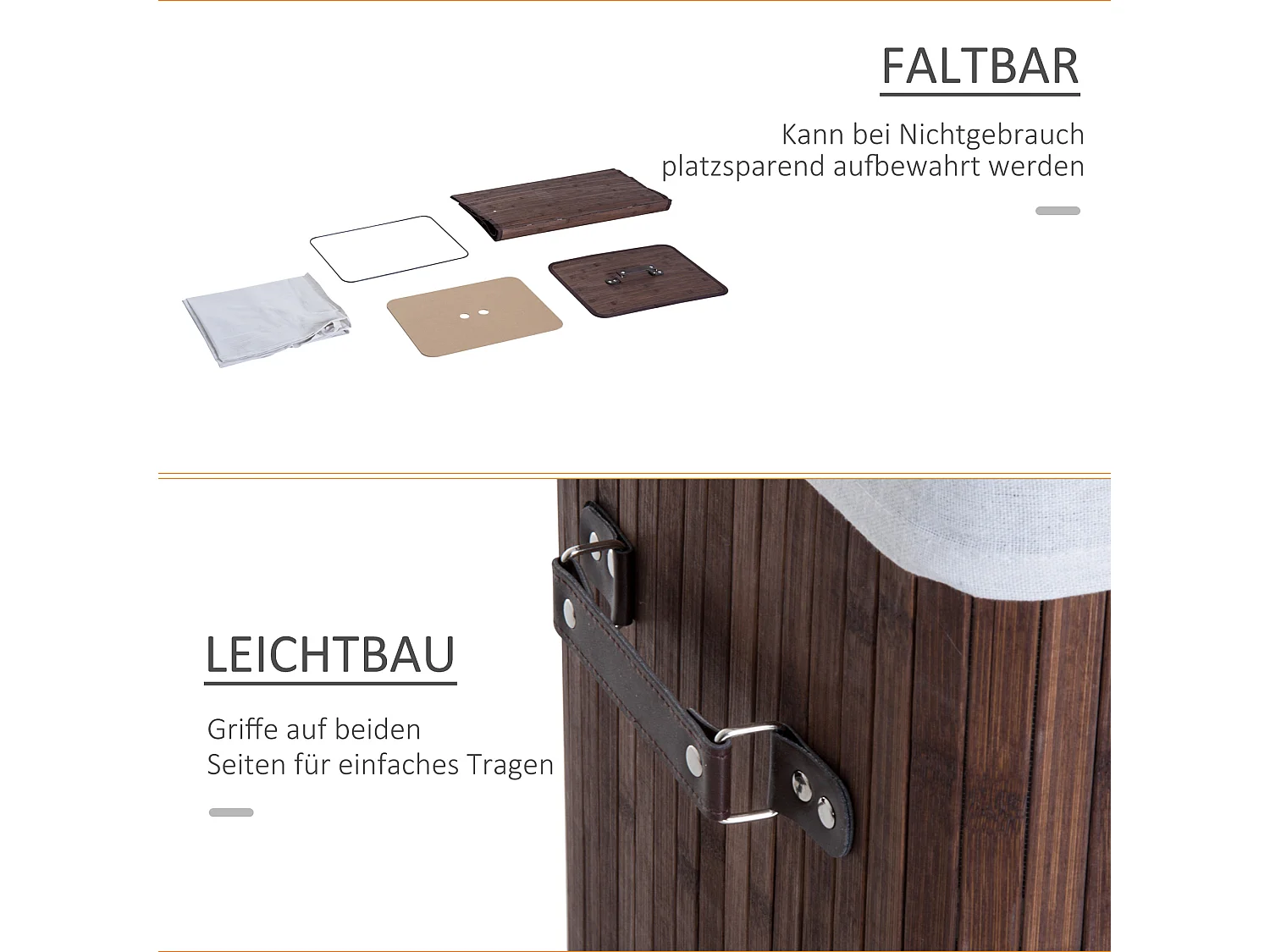 Panier à Linge avec Couvercle et 72L de Capacité, Bambou et Tissu, Marron (40x30x60 cm)