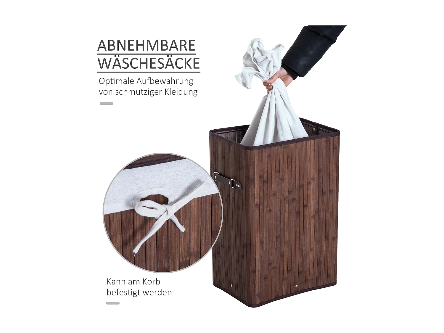 Panier à Linge avec Couvercle et 72L de Capacité, Bambou et Tissu, Marron (40x30x60 cm)