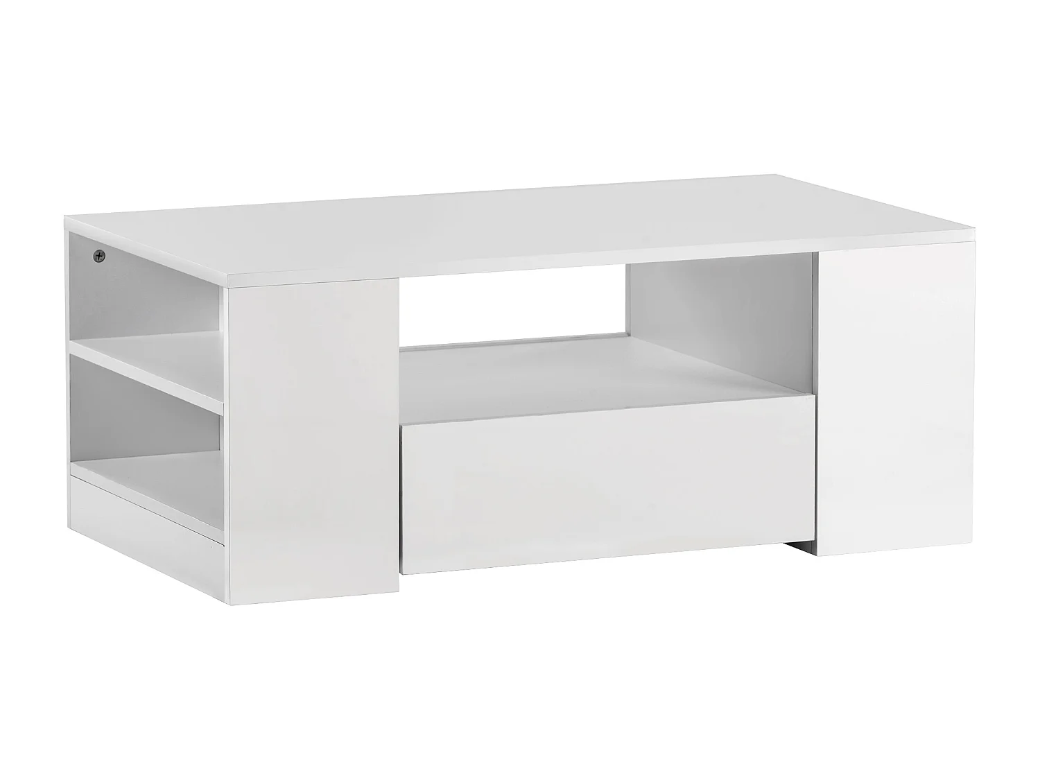 Tavolino moderno con 2 cassetti e ripiani, truciolare, bianco (95x53x37cm)