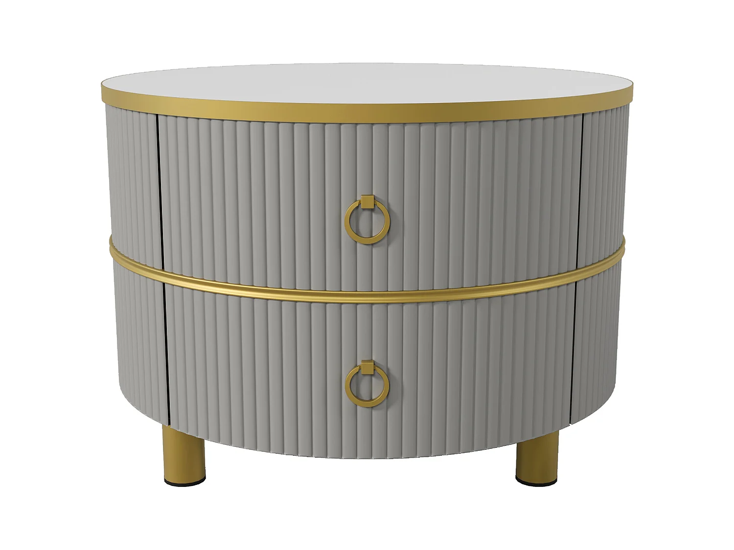 Table basse ronde 2-en-1, MDF, plateau laqué et verre trempé marron, 2 tiroirs, gris et marron (70x70x45 + 50x50x40 cm)