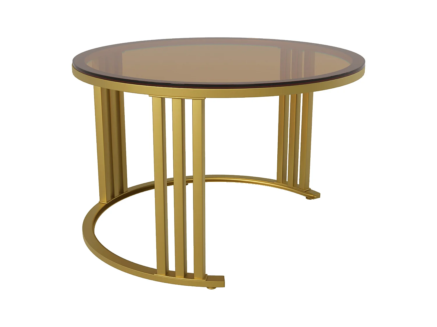 Table basse ronde 2-en-1, MDF, plateau laqué et verre trempé marron, 2 tiroirs, gris et marron (70x70x45 + 50x50x40 cm)