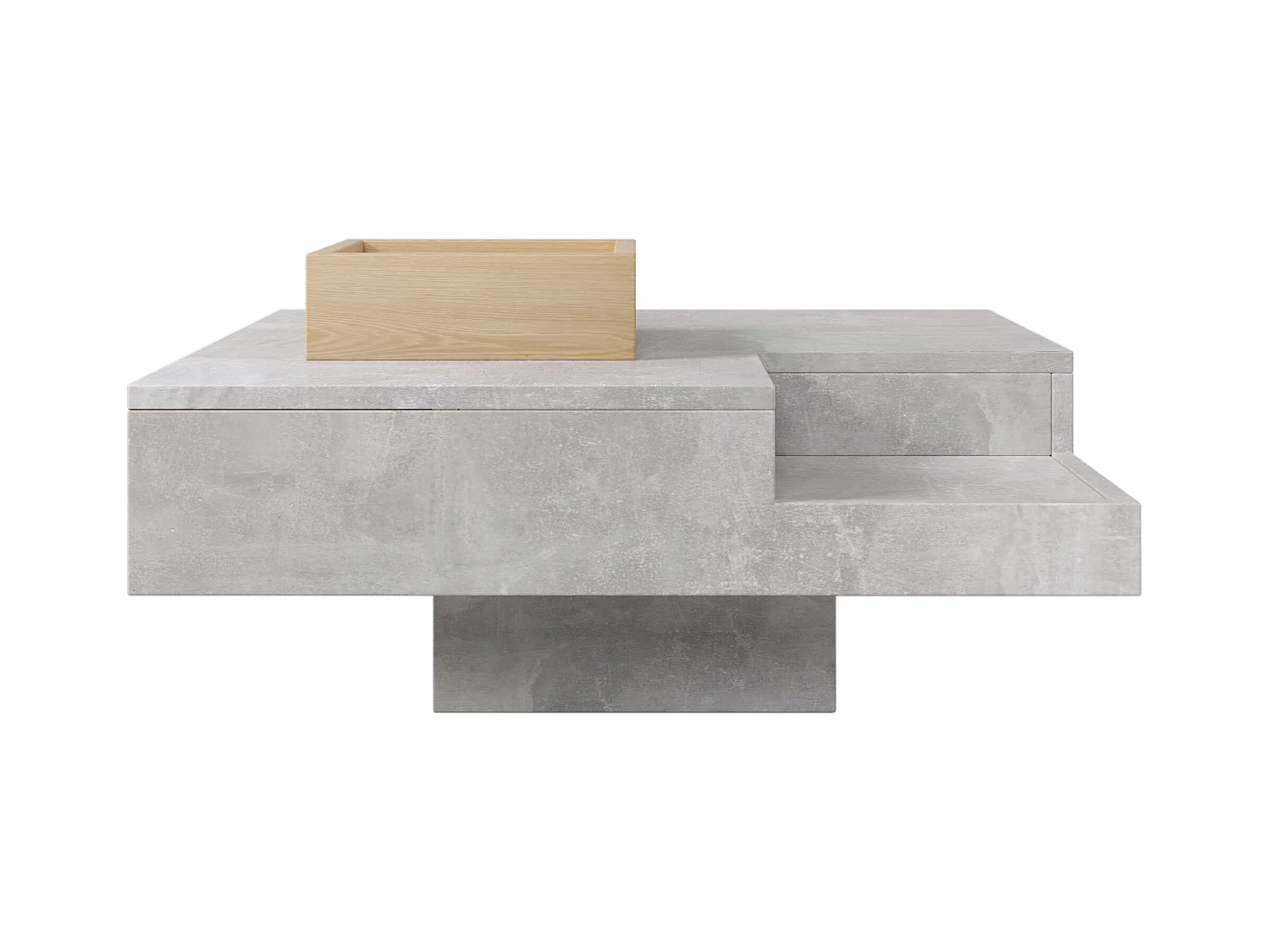 Table basse avec boîte de rangement amovible, design béton gris et bois, MDF, 72x72x30 cm