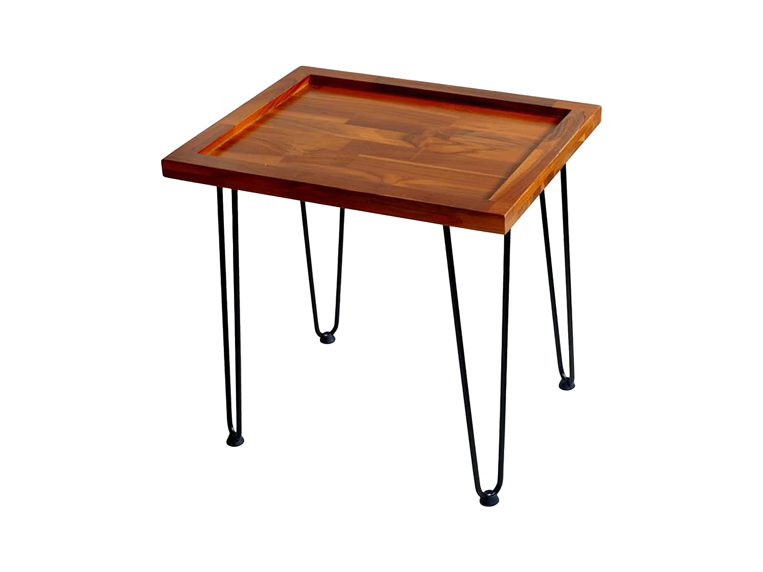 Table basse grande en acajou massif, motif feuille, pieds en fer laqué naturel (55.7x44.7x52.9 cm)