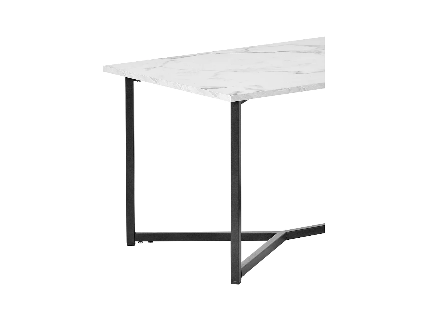 Table basse rectangulaire style Mid Century Modern, plateau plaqué marbre, MDF, blanc (106x55x45cm)