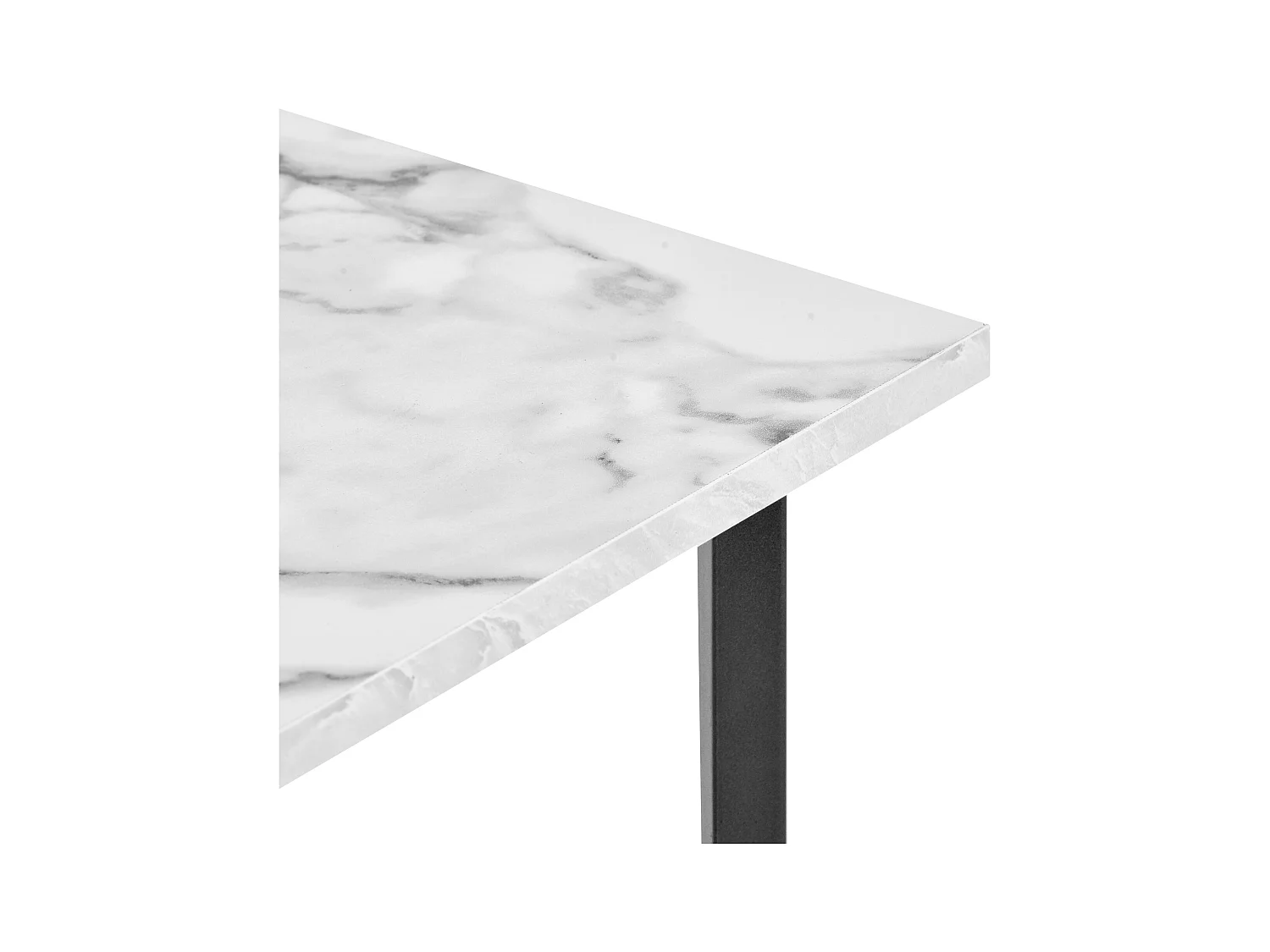 Table basse rectangulaire style Mid Century Modern, plateau plaqué marbre, MDF, blanc (106x55x45cm)