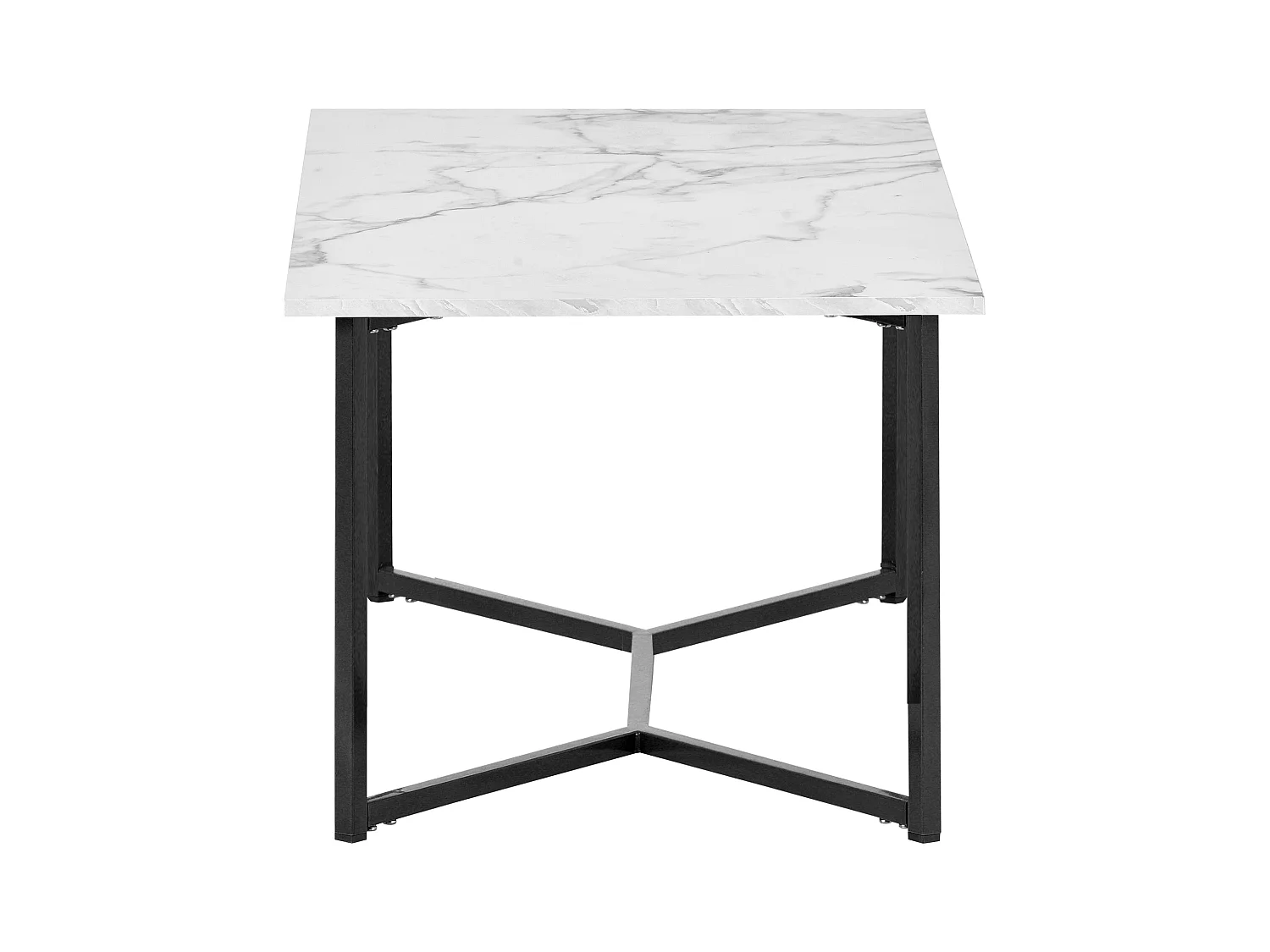 Table basse rectangulaire style Mid Century Modern, plateau plaqué marbre, MDF, blanc (106x55x45cm)