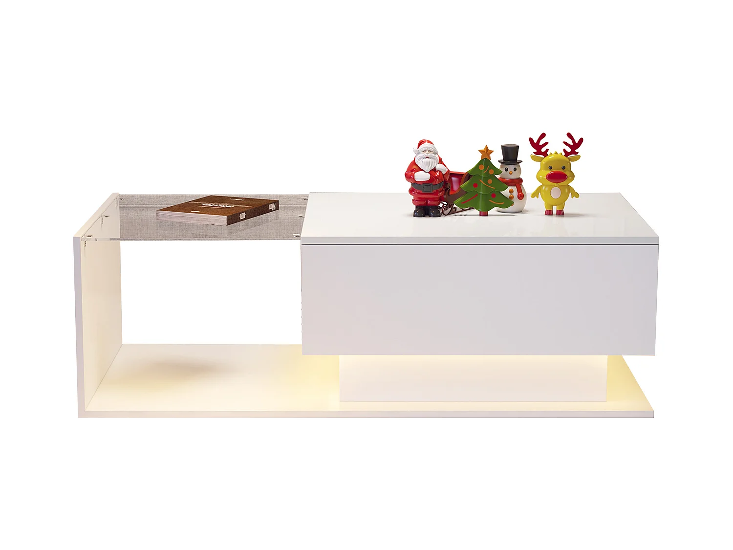 Tavolino laccato bianco con 1 cassetto e illuminazione a LED, design moderno, con piano in vetro, 100x50x32 cm (bianco)