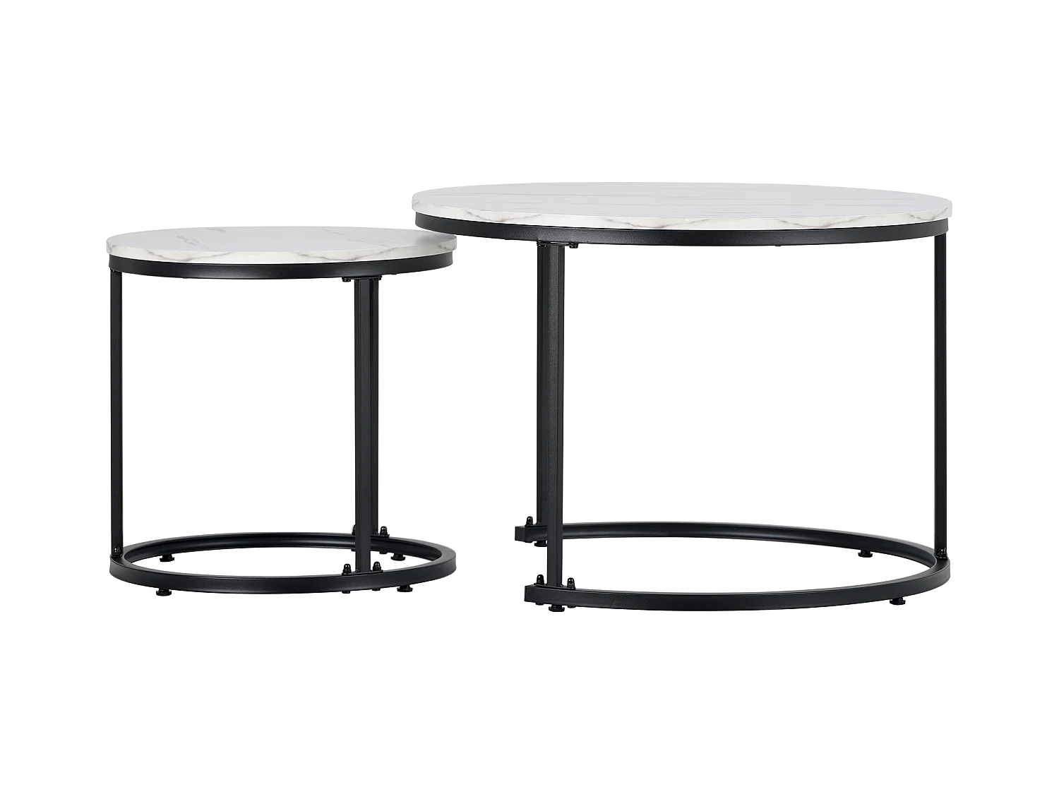 Table basse ronde 2 pièces, design emboîtable, MDF, blanc marbré (70x70x45cm / 45.5x44cm)