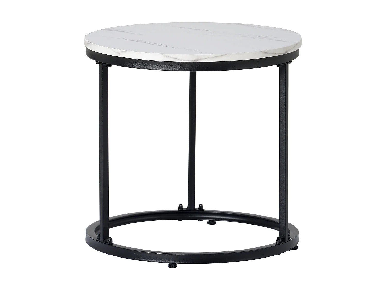 Table basse ronde 2 pièces, design emboîtable, MDF, blanc marbré (70x70x45cm / 45.5x44cm)