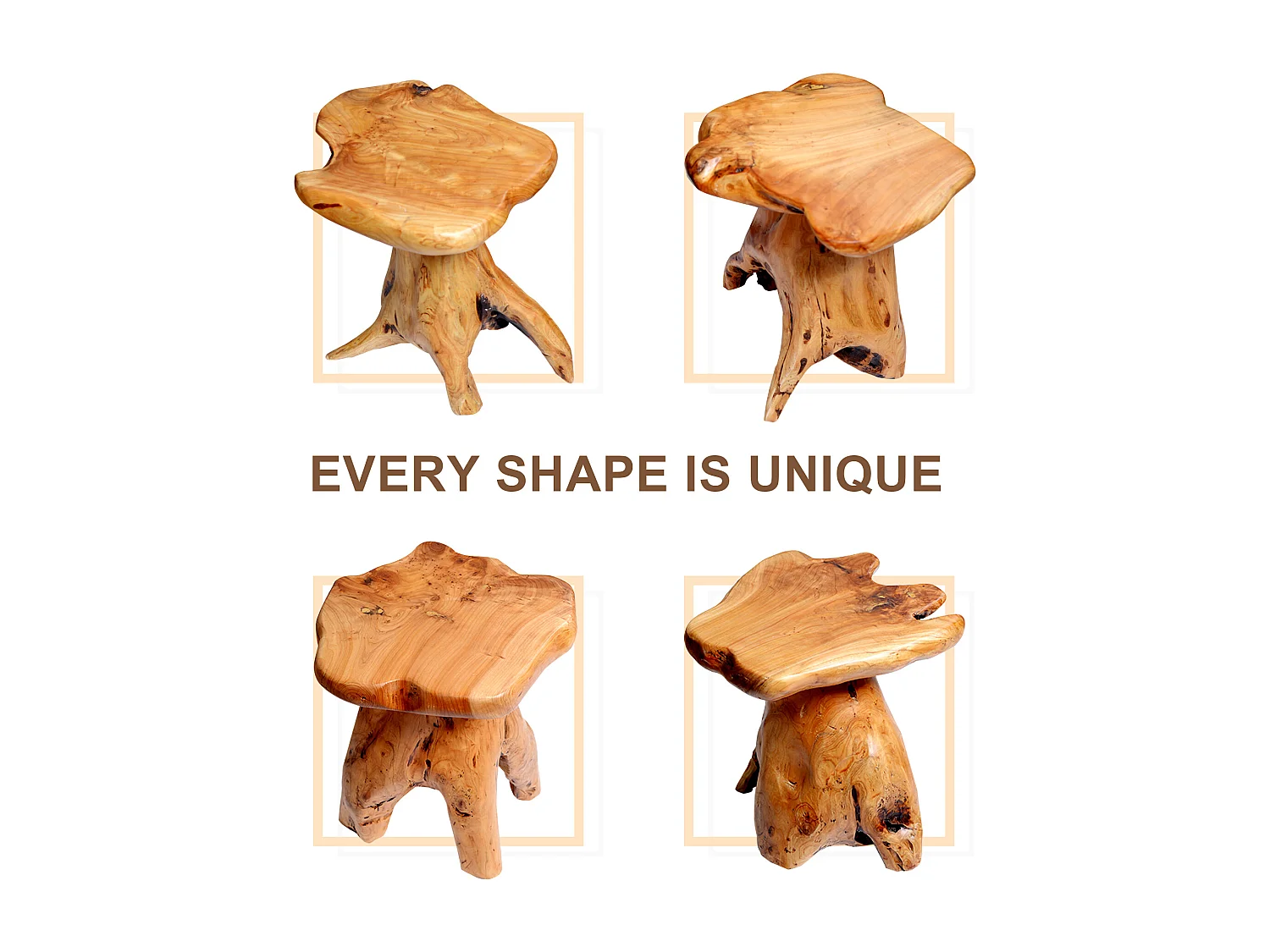 Table basse en racines de pin massif, multifonction, banc, porte-plantes, design irrégulier, bois naturel (L30 x l35 x H37 cm)