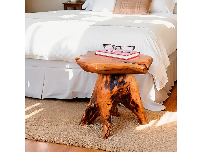 Table basse en racines de pin massif, multifonction, banc, porte-plantes, design irrégulier, bois naturel (L30 x l35 x H37 cm)