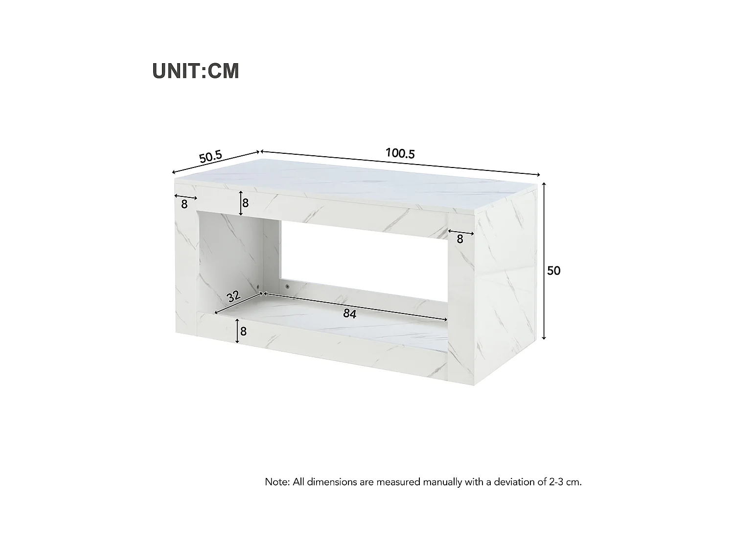 Tavolino moderno a LED, laccato, in truciolare, bianco (100x50x50cm)