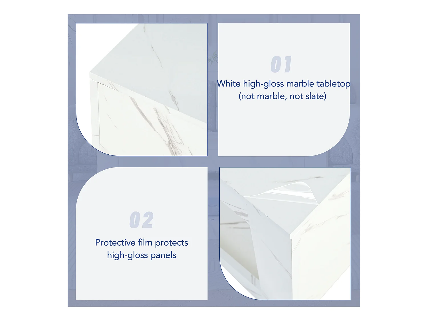 Tavolino moderno a LED, laccato, in truciolare, bianco (100x50x50cm)