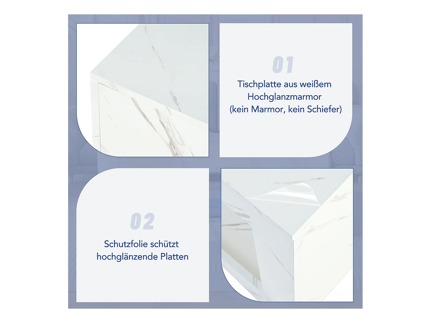 Tavolino moderno a LED, laccato, in truciolare, bianco (100x50x50cm)