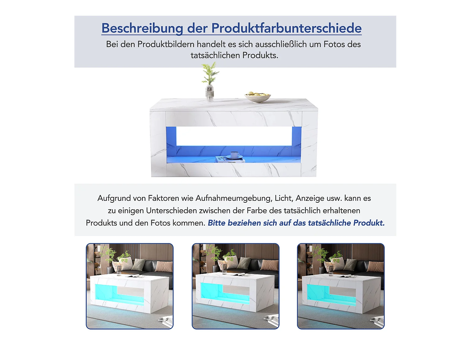 Tavolino moderno a LED, laccato, in truciolare, bianco (100x50x50cm)