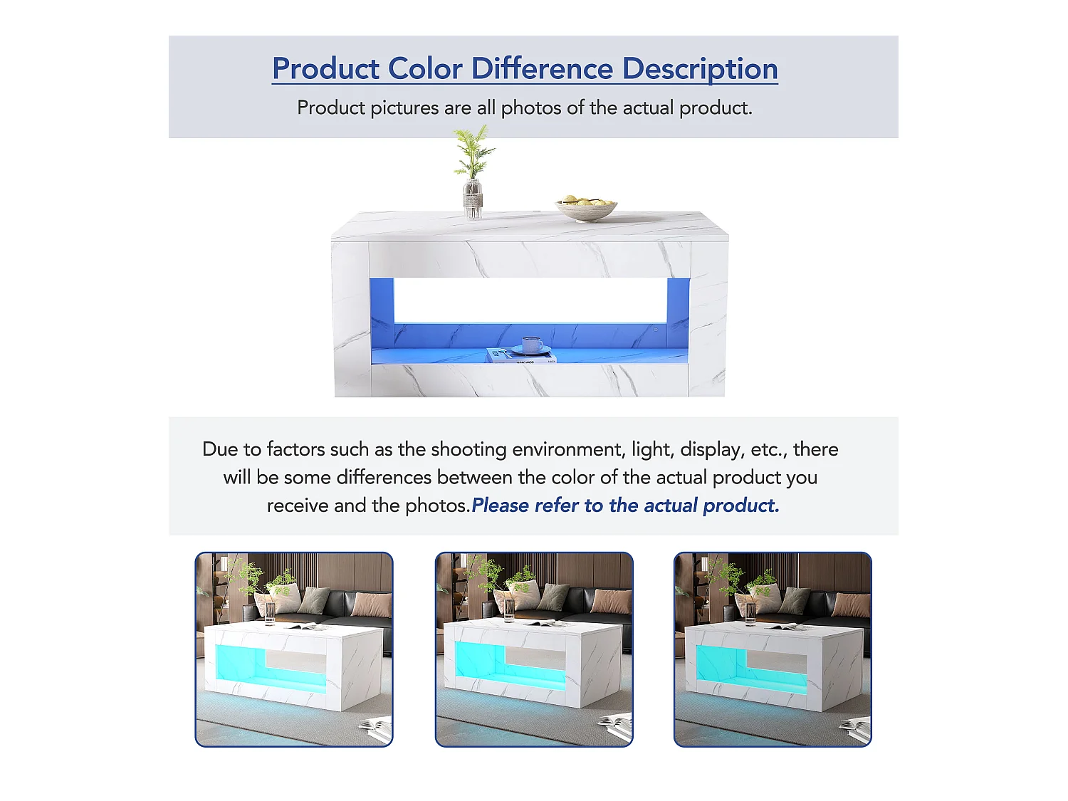 Tavolino moderno a LED, laccato, in truciolare, bianco (100x50x50cm)