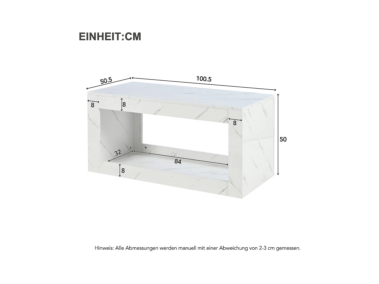 Tavolino moderno a LED, laccato, in truciolare, bianco (100x50x50cm)
