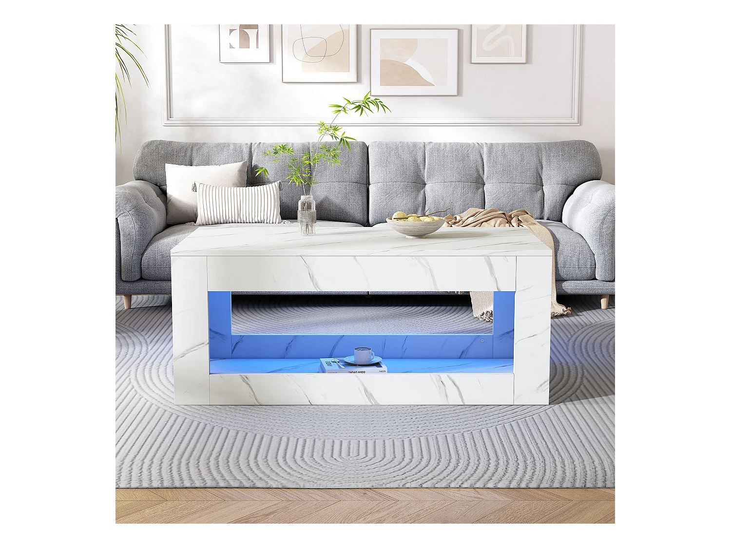 Tavolino moderno a LED, laccato, in truciolare, bianco (100x50x50cm)