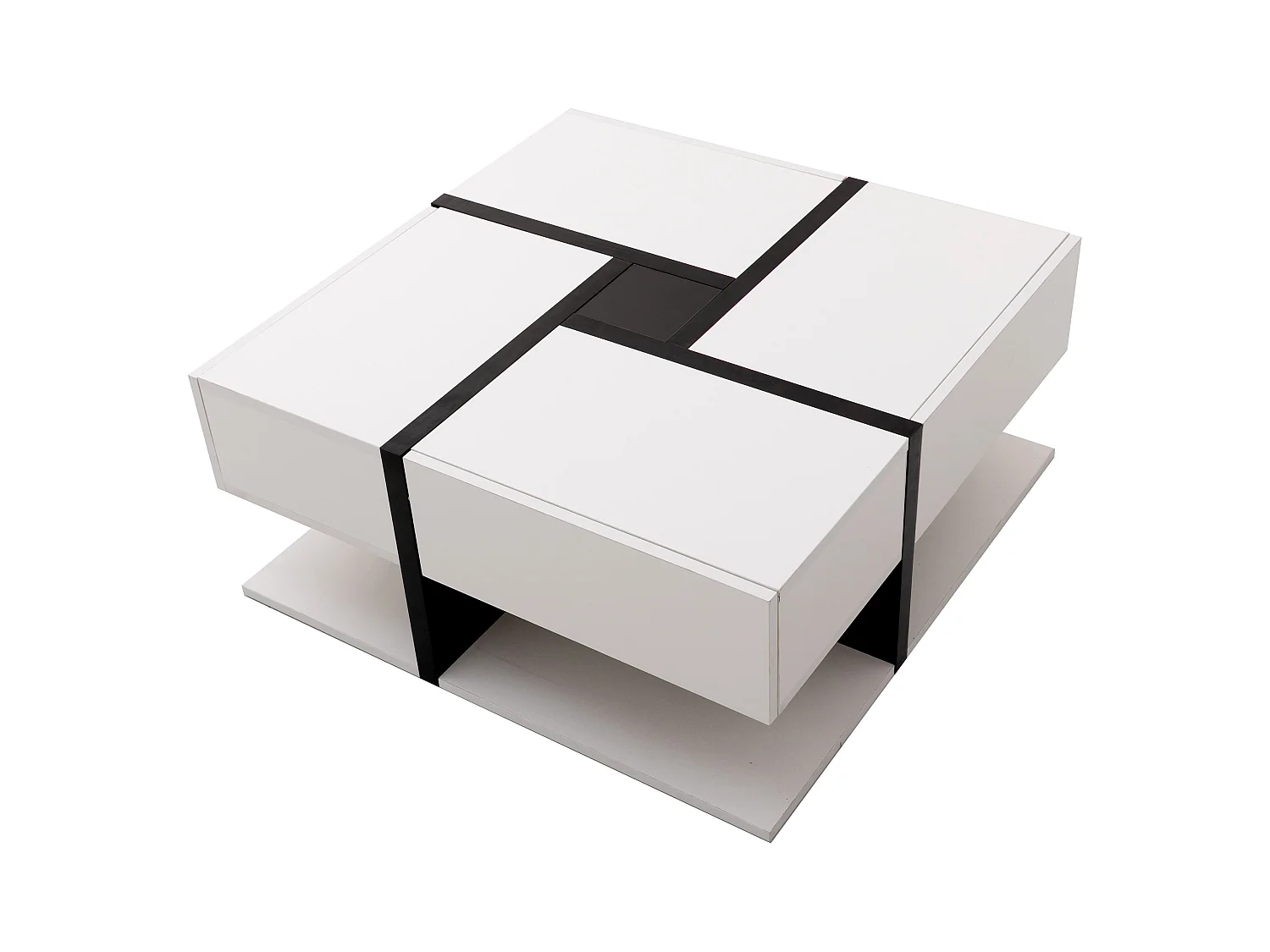 Salontafel, bijzettafel met 4 lades, uniek design, hoogglans gelakte afwerking, opbergruimte onder de tafel (78x78x36 cm)