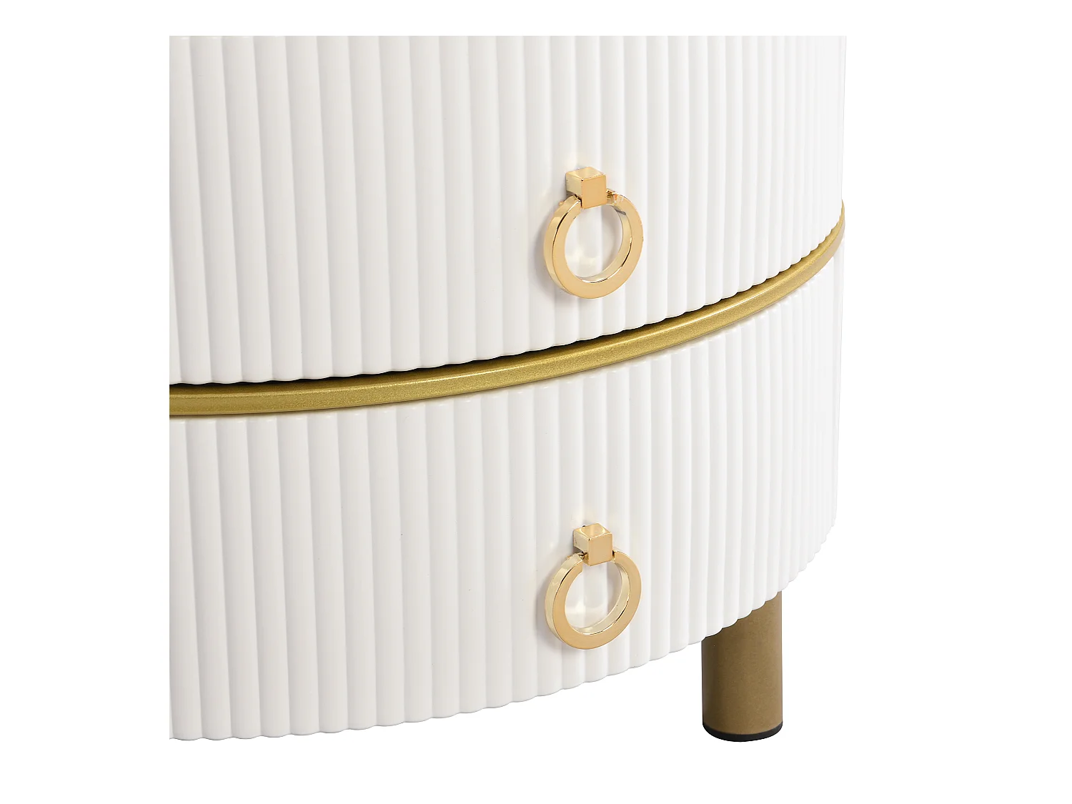 Table basse ronde 2-en-1 en MDF, avec plateau en verre trempé blanc et marron, 2 tiroirs, (70x70x45 + 50x50x40 cm)