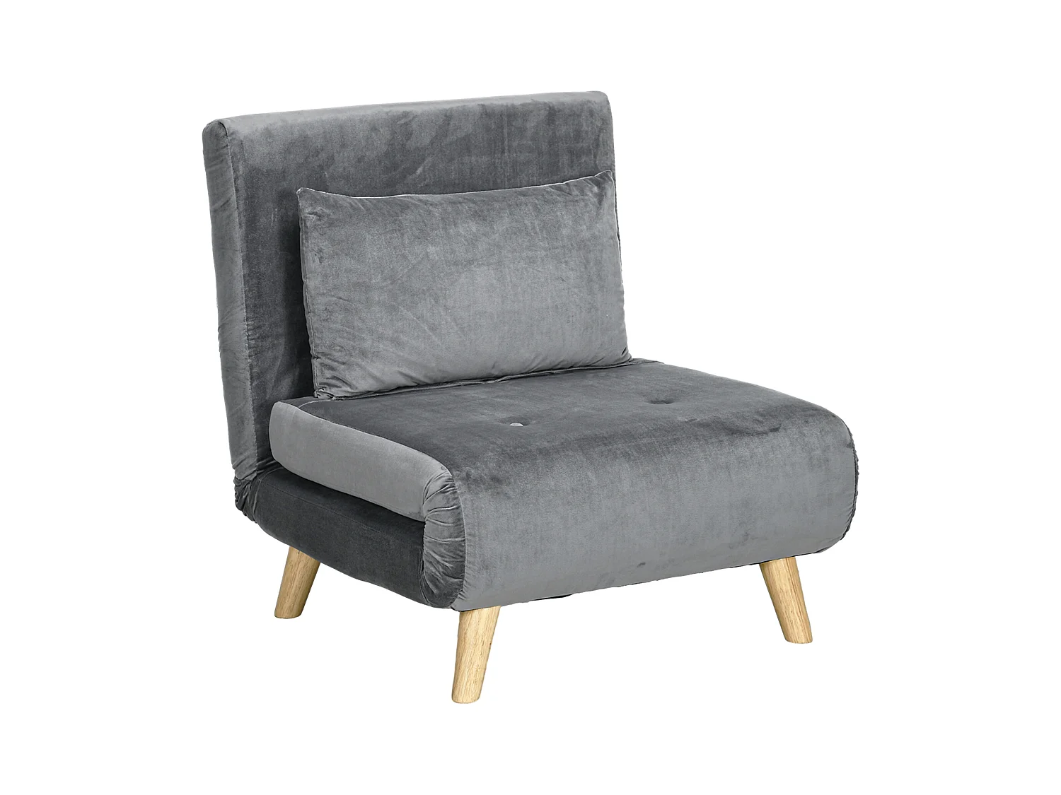 Fauteuil convertible avec coussin, dossier réglable 6 positions, velours gris (72x78x79cm)