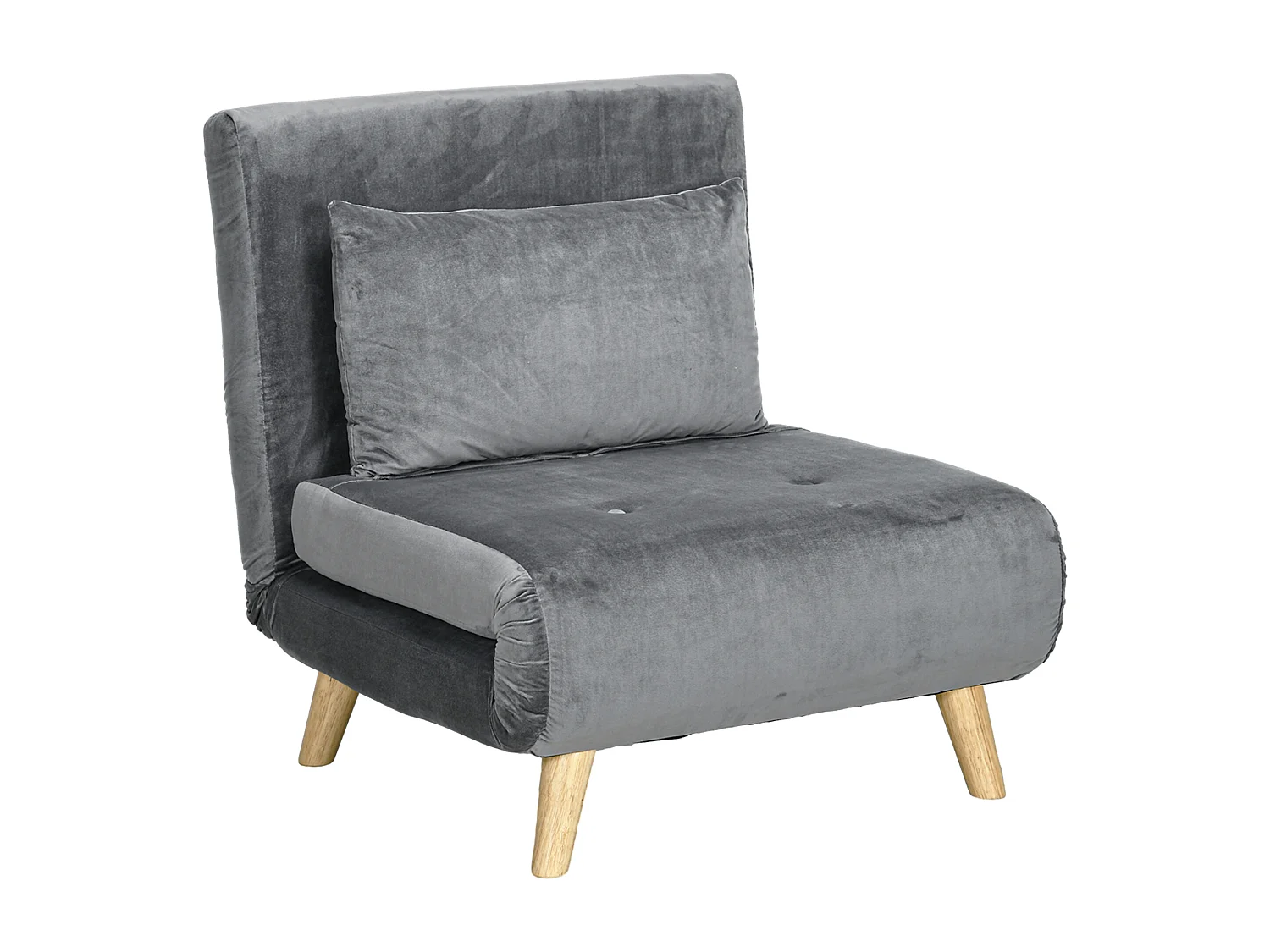 Fauteuil convertible avec coussin, dossier réglable 6 positions, velours gris (72x78x79cm)