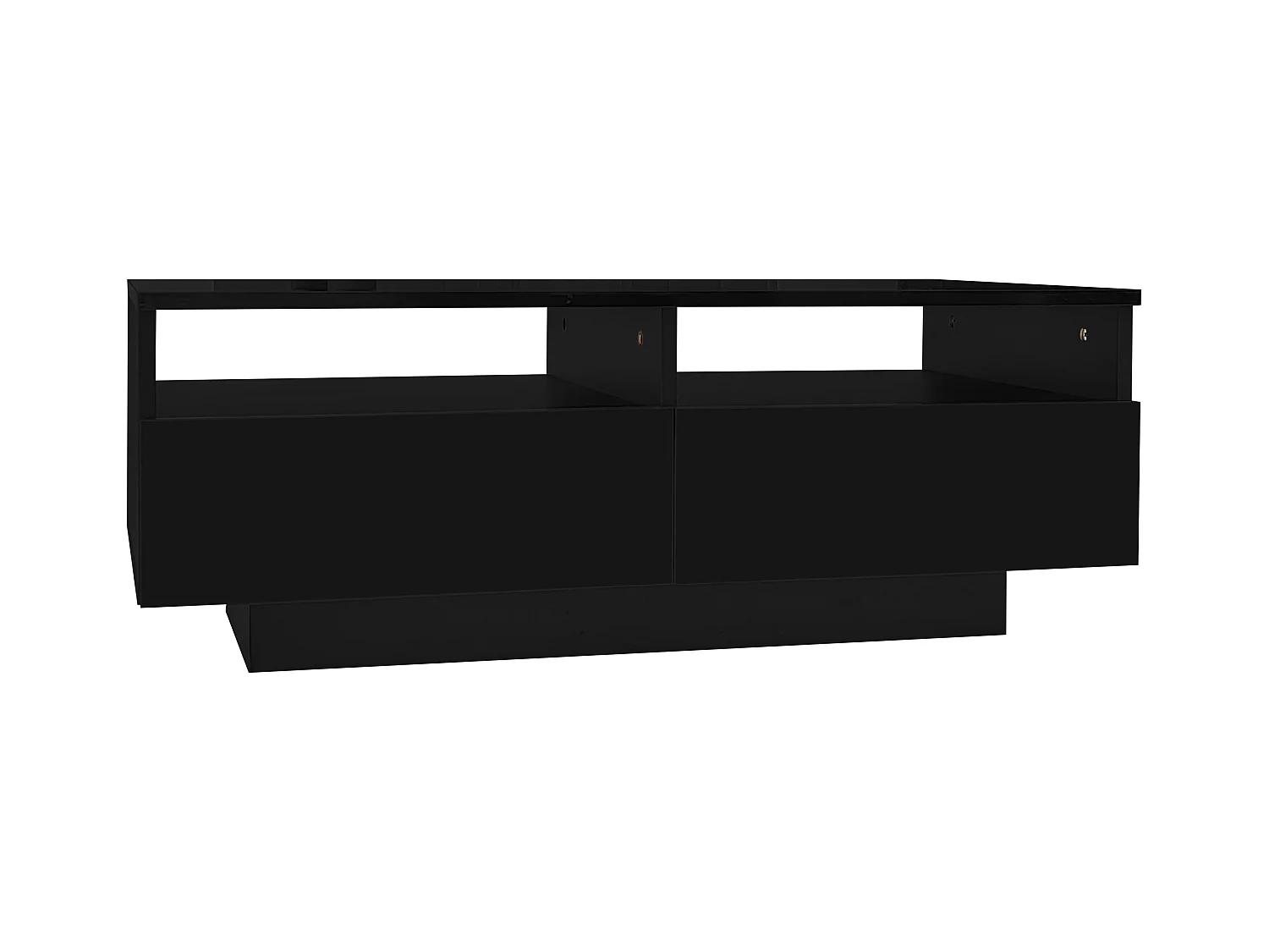 Table basse laquée LED avec 2 tiroirs, panneau de particules, noire (95x50x35cm)