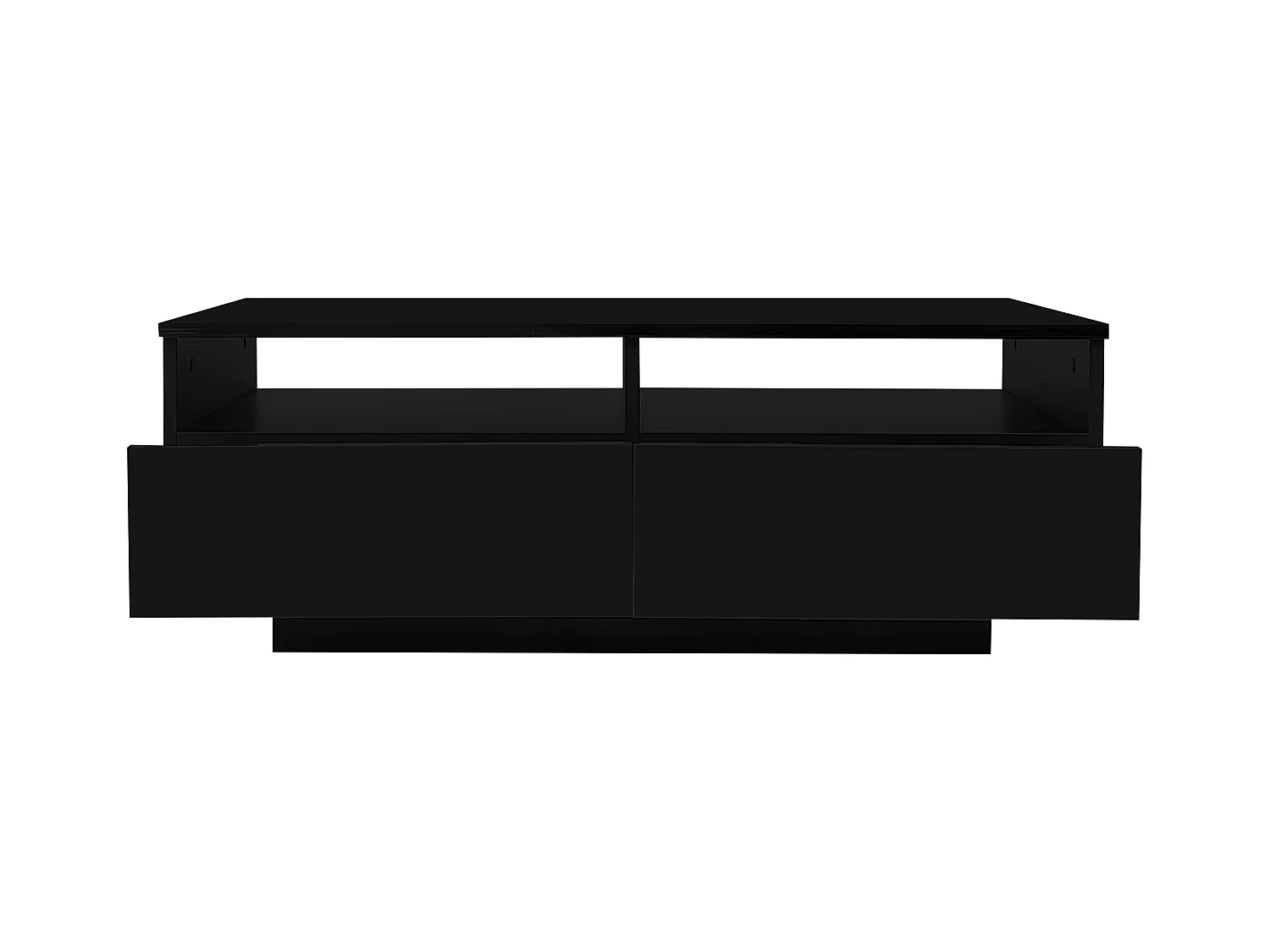 Table basse laquée LED avec 2 tiroirs, panneau de particules, noire (95x50x35cm)