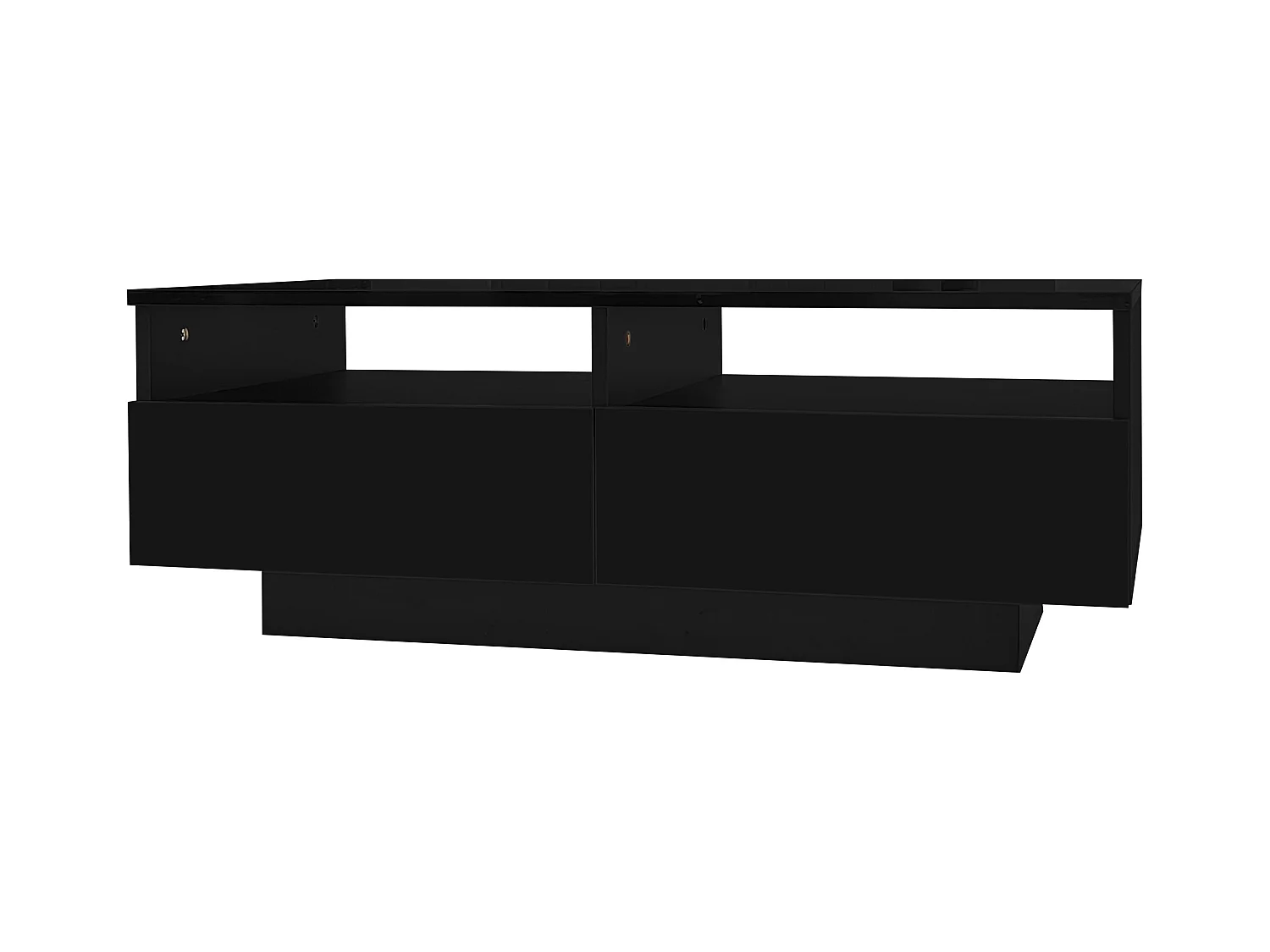 Table basse laquée LED avec 2 tiroirs, panneau de particules, noire (95x50x35cm)