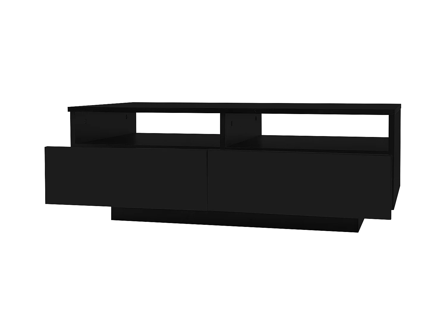 Table basse laquée LED avec 2 tiroirs, panneau de particules, noire (95x50x35cm)