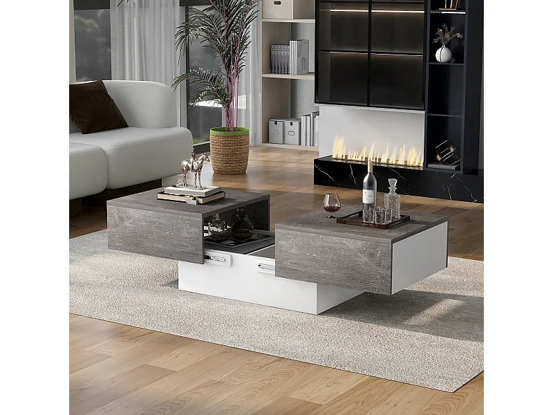 Tavolino universale con finitura laccata, piano allungabile e contenitore, pannello truciolare, grigio (91x62,5x45 cm)