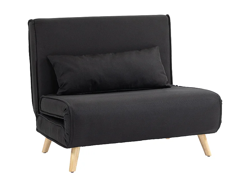 Fauteuil convertible 2-en-1 avec dossier réglable, tissu lin, pieds en bois, noir (94x78x80cm)