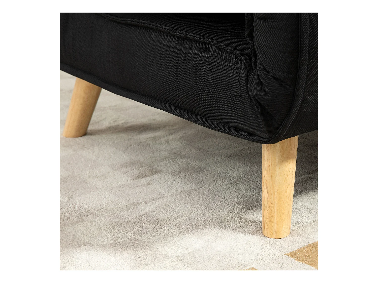 2-in-1 converteerbare fauteuil met verstelbare rugleuning, linnen stof, houten poten, zwart (94x78x80cm)