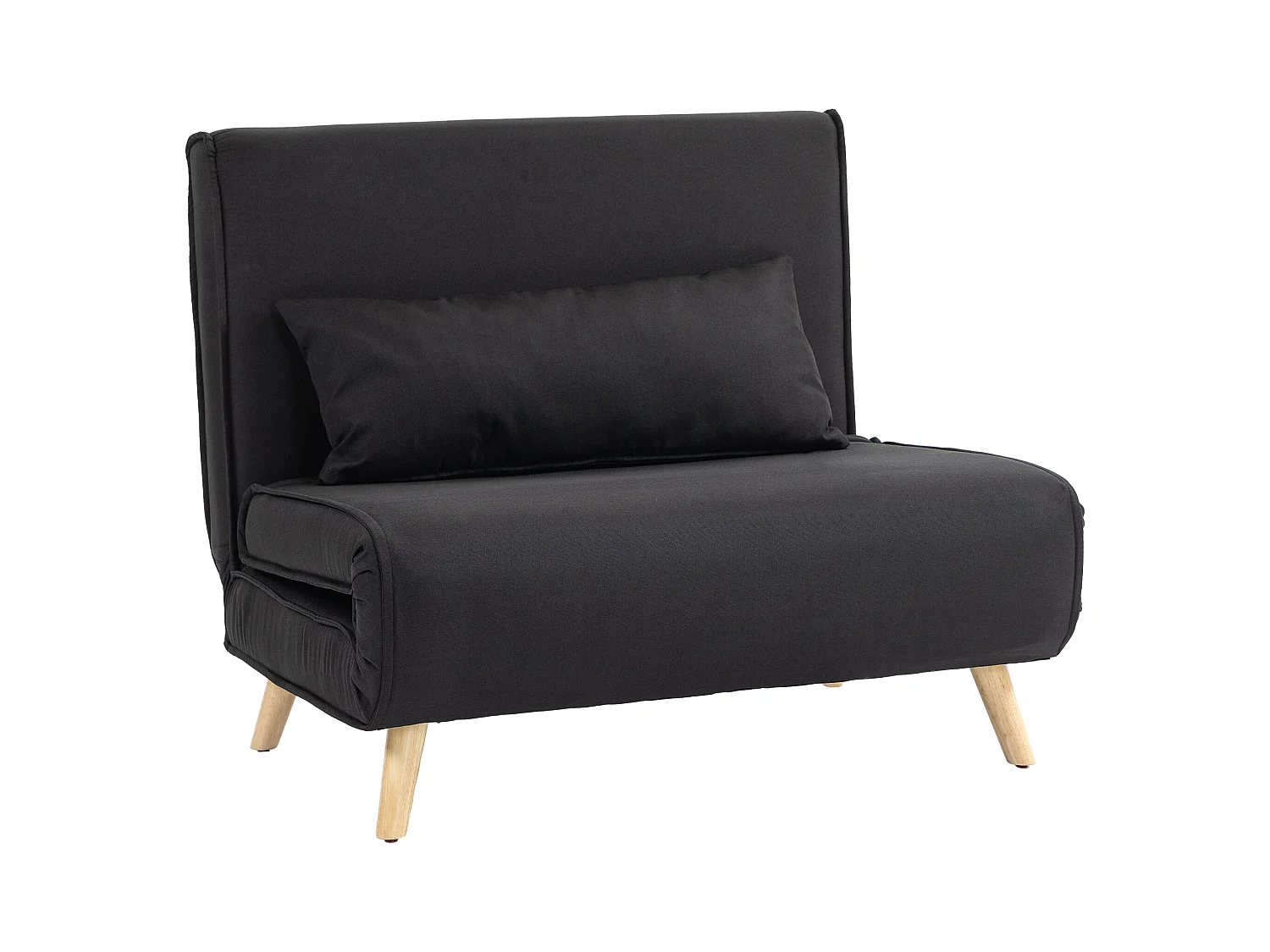 Poltrona trasformabile 2 in 1 con schienale regolabile, tessuto di lino, gambe in legno, nero (94x78x80cm)