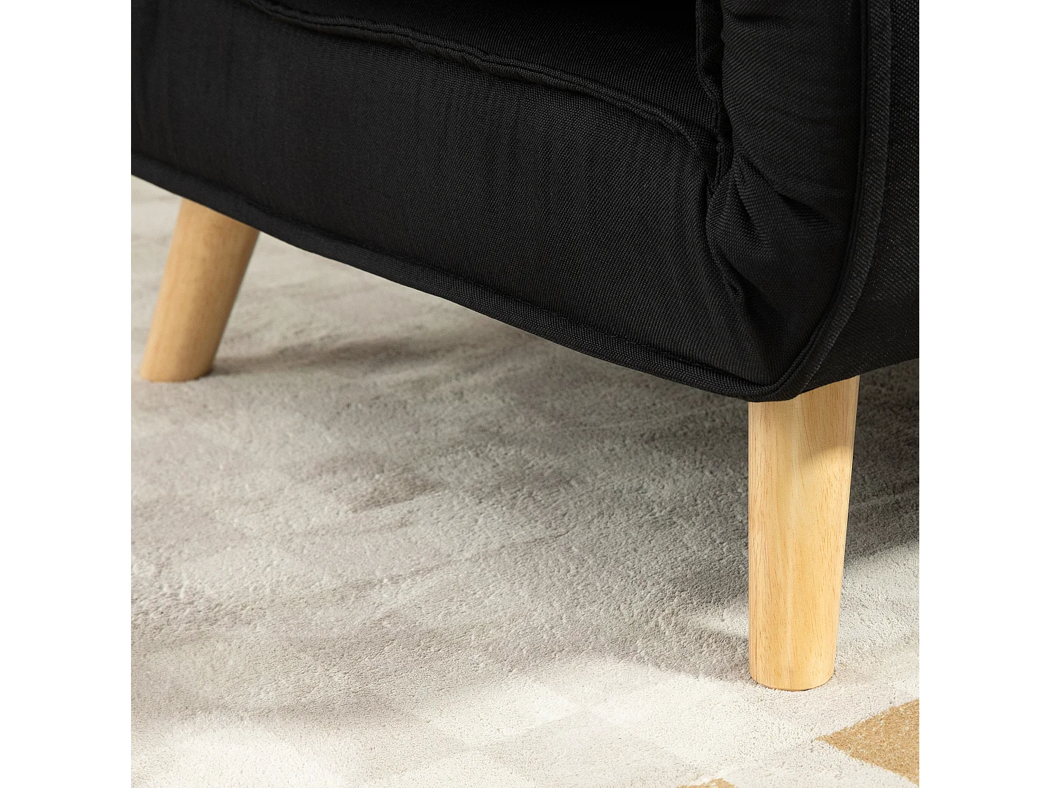 Fauteuil convertible 2-en-1 avec dossier réglable, tissu lin, pieds en bois, noir (94x78x80cm)