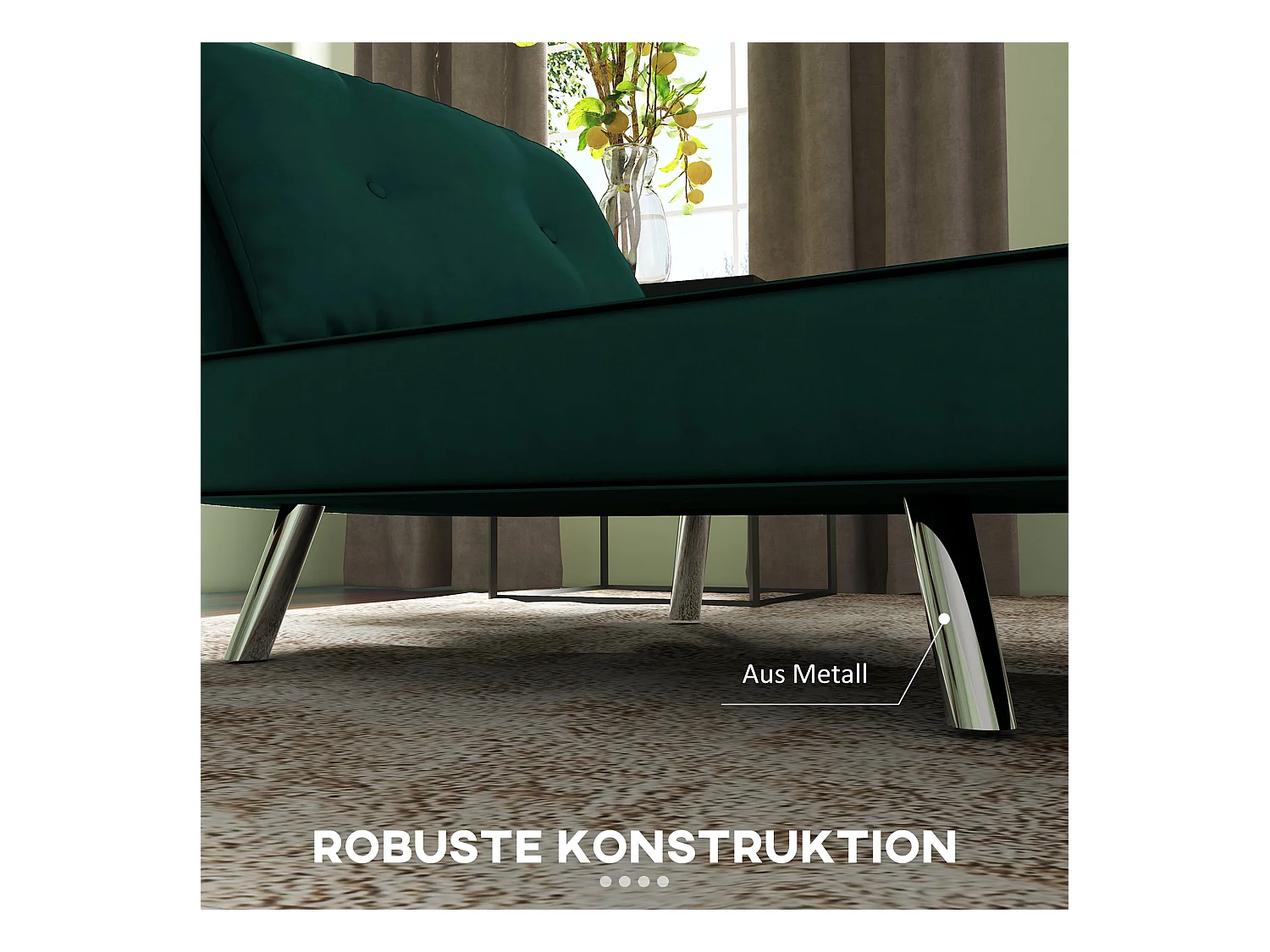 Fauteuil convertible 3-en-1 avec coussin, tissu velours, pieds en acier, vert foncé (77x88x83cm)