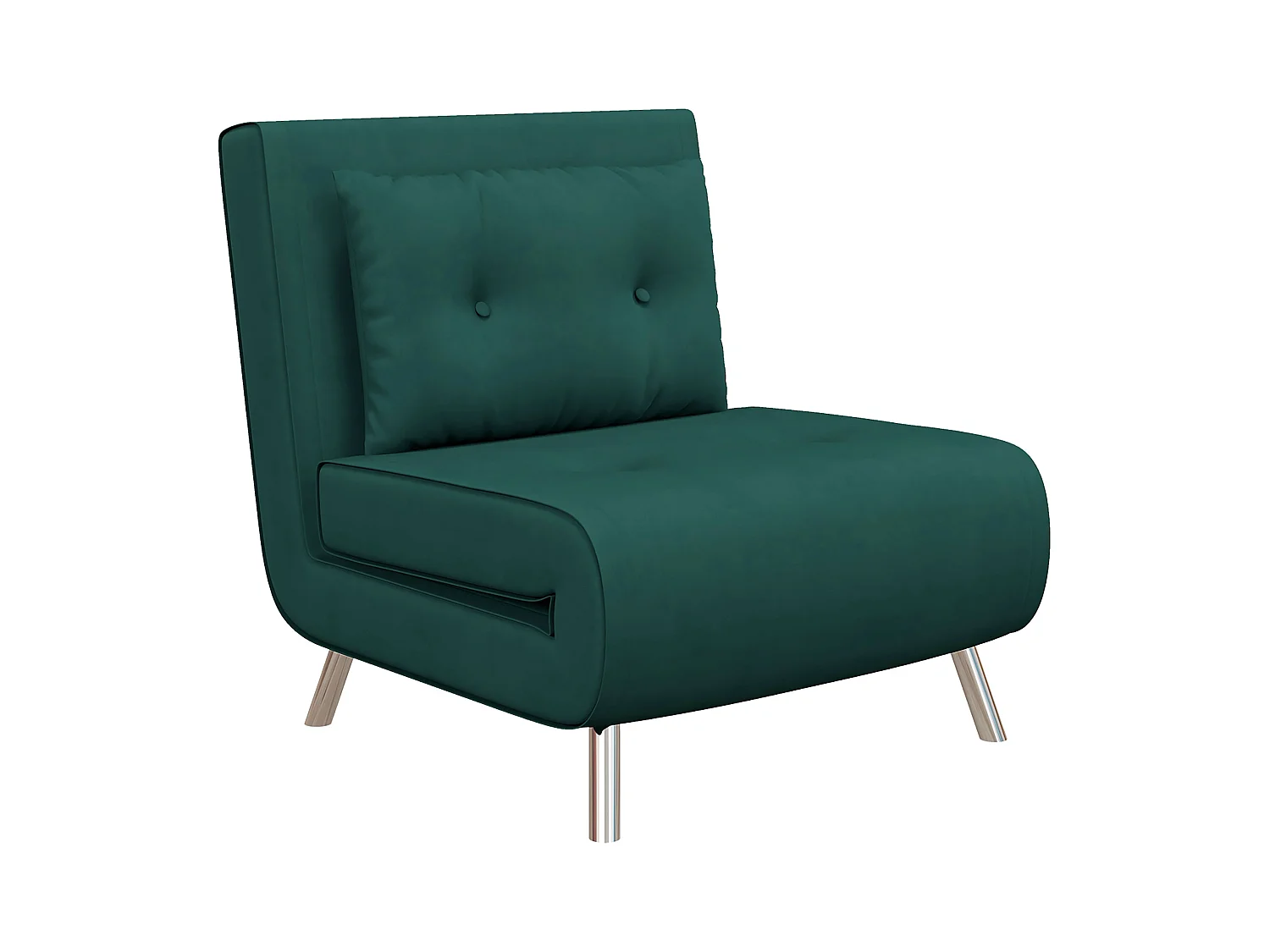 Fauteuil convertible 3-en-1 avec coussin, tissu velours, pieds en acier, vert foncé (77x88x83cm)