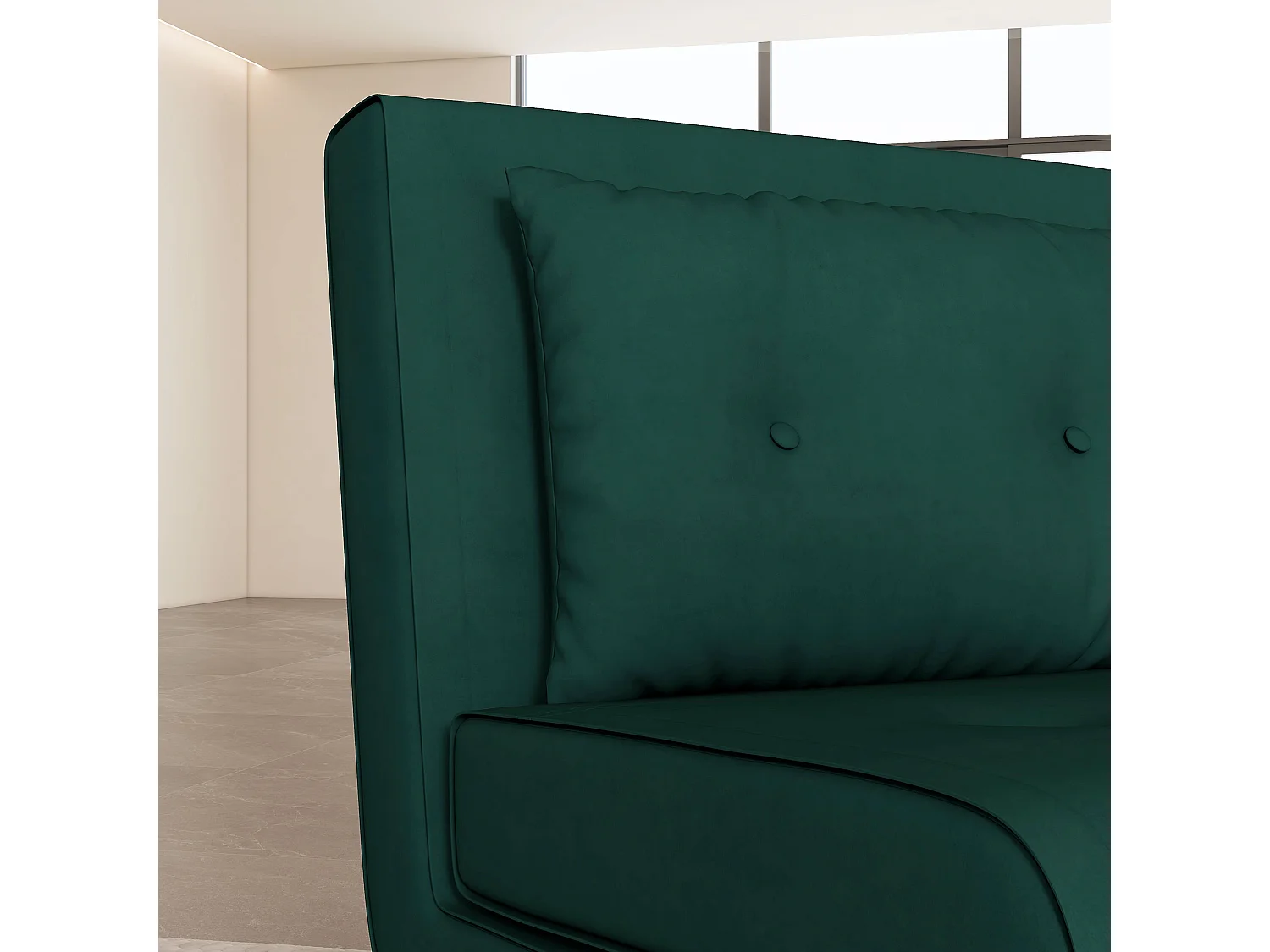 Fauteuil convertible 3-en-1 avec coussin, tissu velours, pieds en acier, vert foncé (77x88x83cm)
