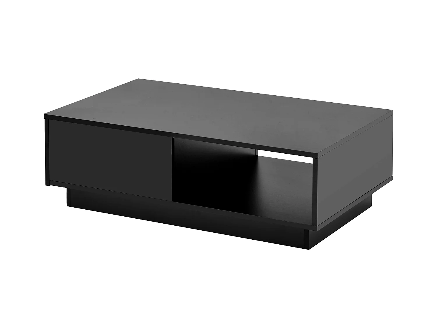 Table basse moderne laquée avec plateau extensible et rangement, panneau de particules, noir (95x55x32cm)