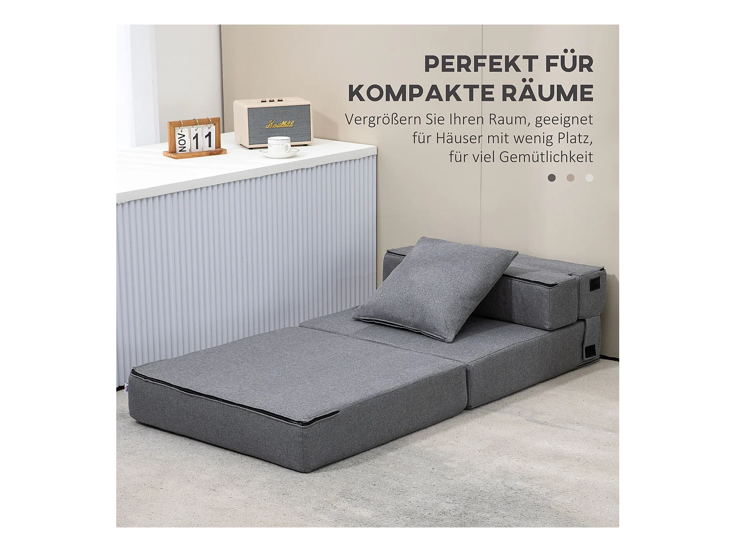 Fauteuil convertible 2-en-1 avec fonction lit, mousse, gris foncé (70x70x61cm)