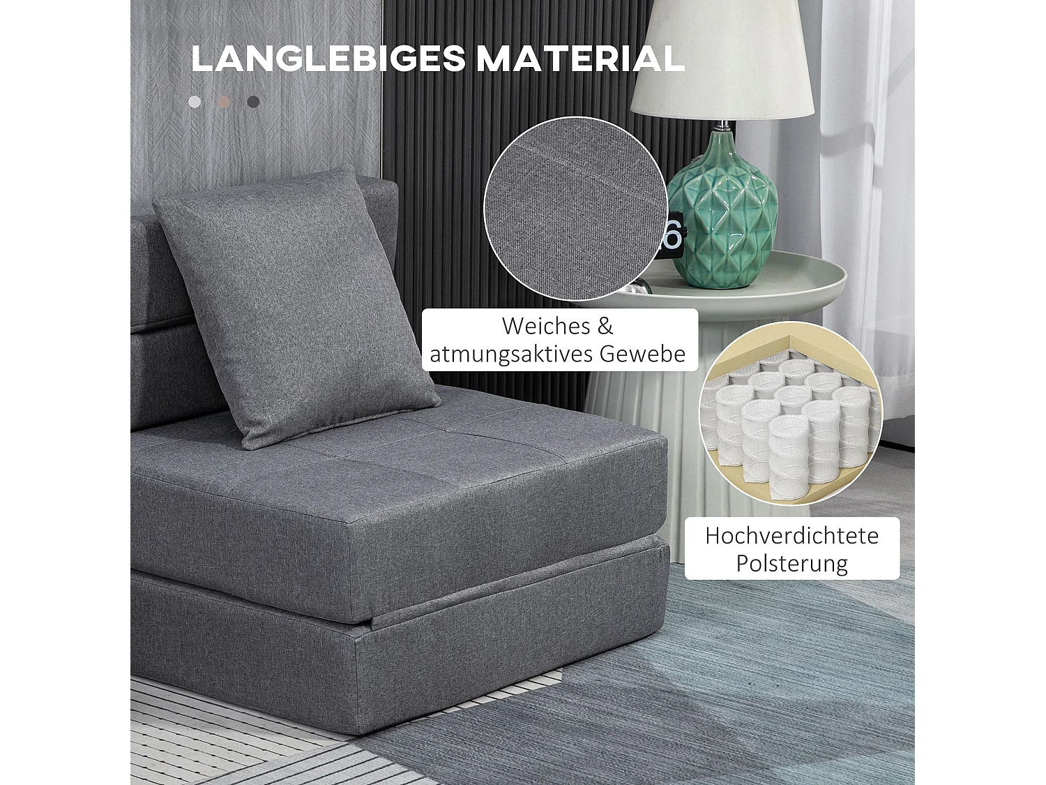 Fauteuil convertible 2-en-1 avec fonction lit, mousse, gris foncé (70x70x61cm)