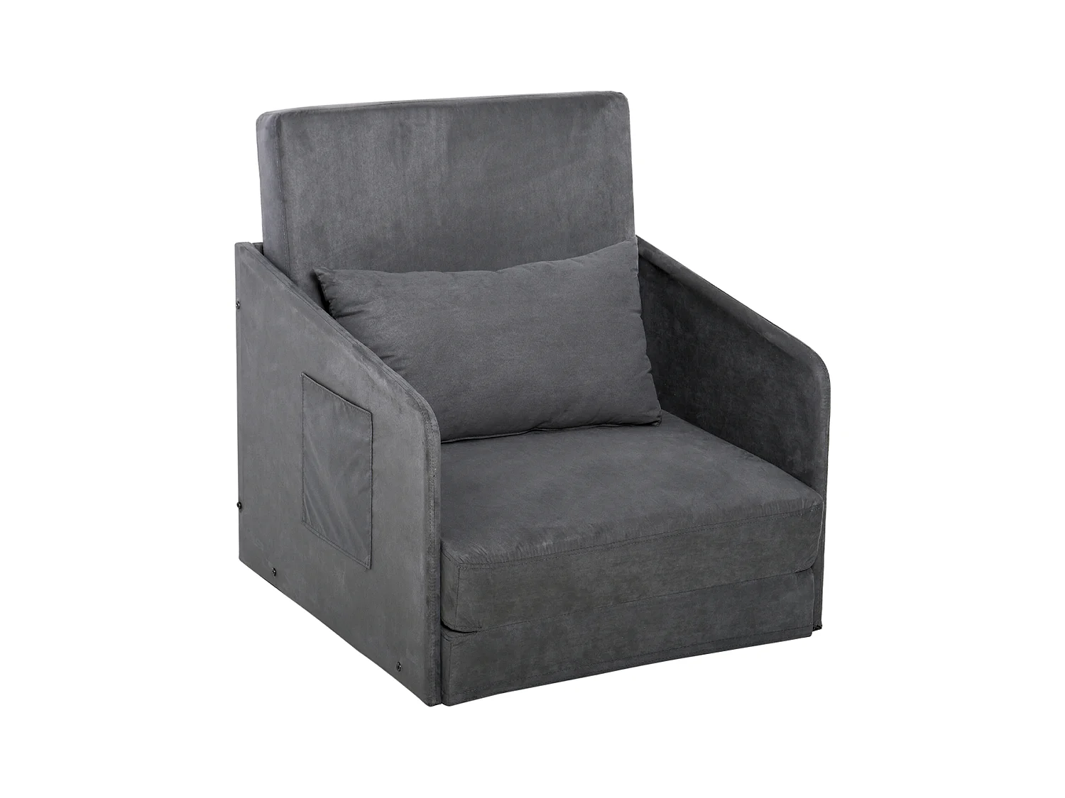 Fauteuil convertible en lit, 2 poches de rangement, cadre métallique, polyester, gris (70x76x77 cm)