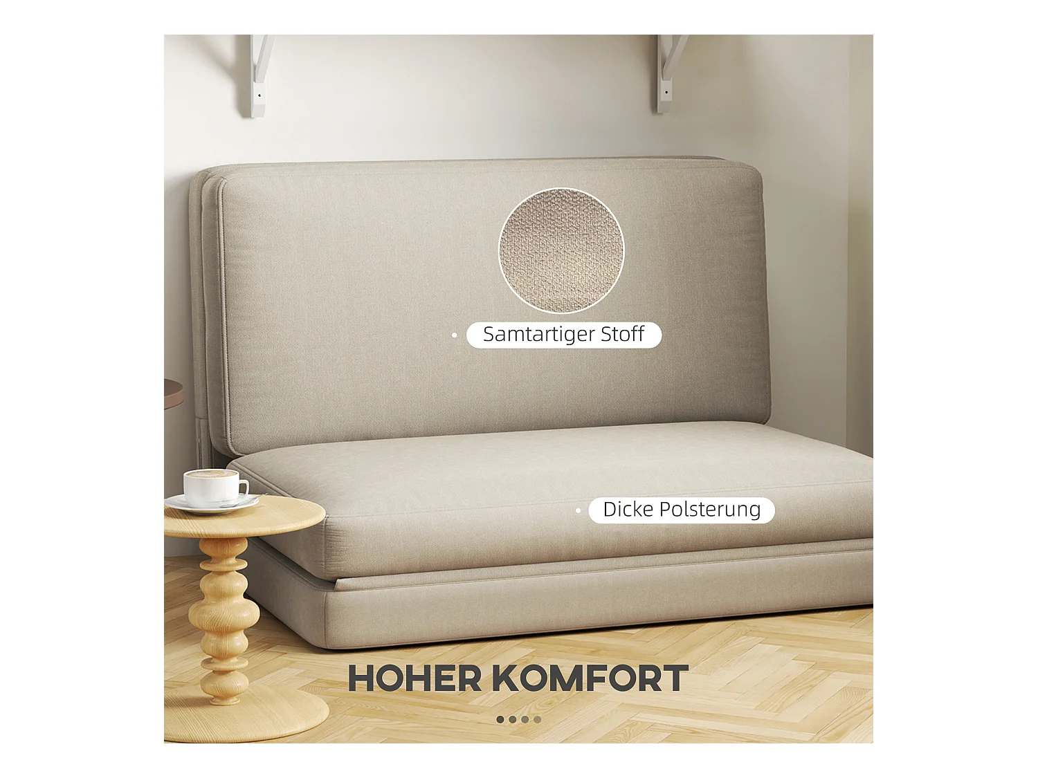 Canapé convertible 3-en-1, velours beige, matelas épais, pliable et confortable, charge 240 kg (275x120x10cm)