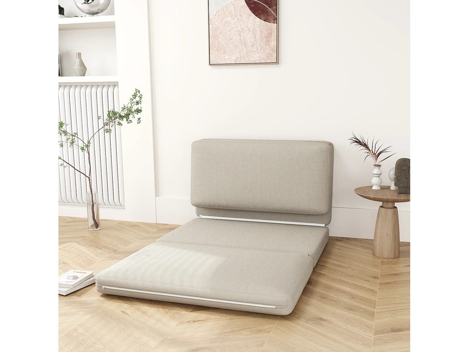 Canapé convertible 3-en-1, velours beige, matelas épais, pliable et confortable, charge 240 kg (275x120x10cm)