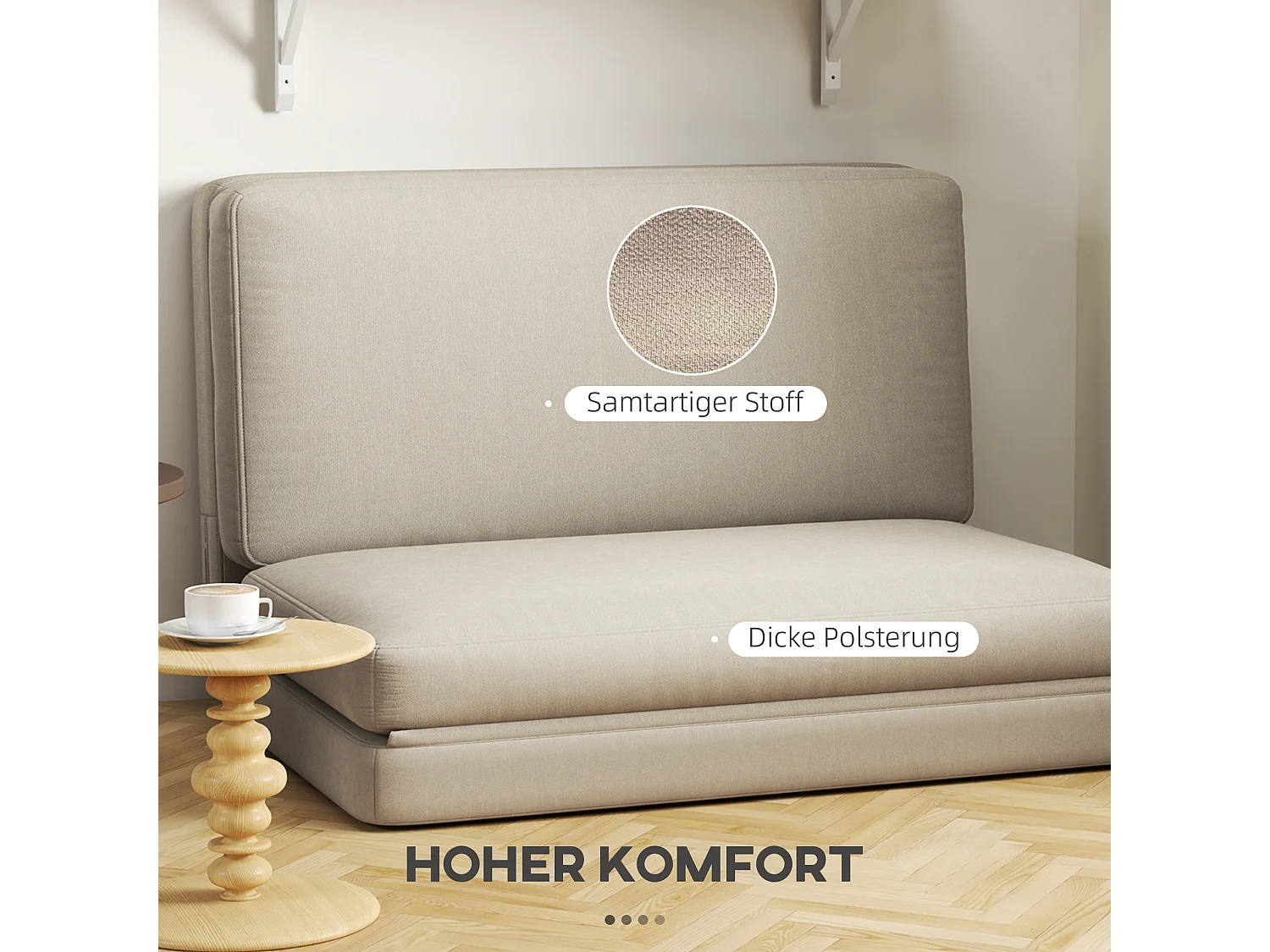 Canapé convertible 3-en-1, velours beige, matelas épais, pliable et confortable, charge 240 kg (275x120x10cm)